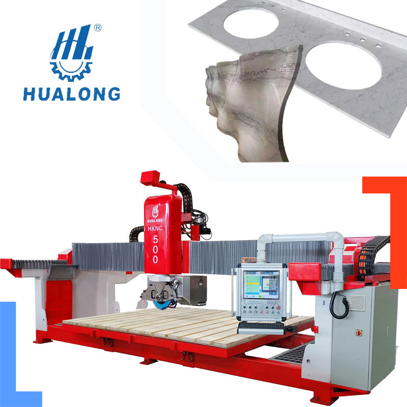 Hualong HKNC-500 5 Axis CNC Bridge Saw Stone Cutting and Milling Machine 3D Countertops Granite Stone Cutting and Milling Machine