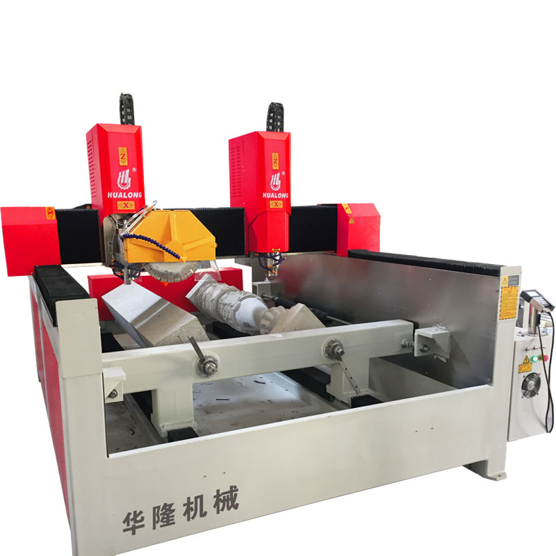 HUALONG Dual Head 4 Axis Cnc Stone Router Machine with Vertical Blades for Marble Granite HLSD-1830-3D 