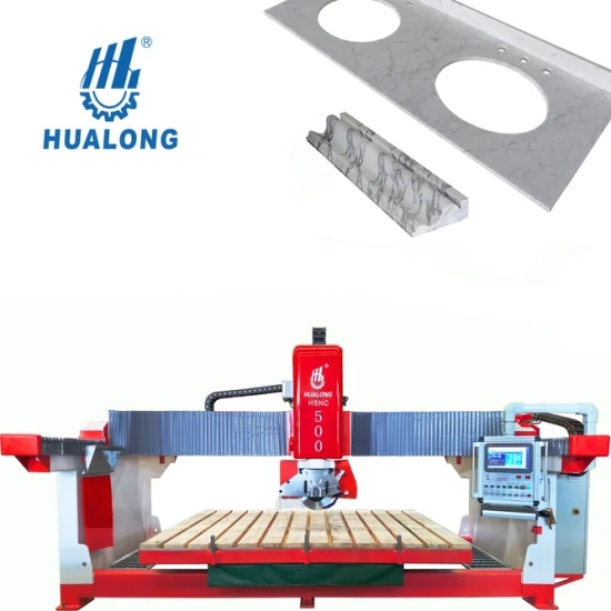 HUALONG HSNC-500 Italy Pegasus System 3 Axis CNC Bridge Stone Saw Cutting Machine for Counter top Kitchen Table Processing Granite Marble Quartz